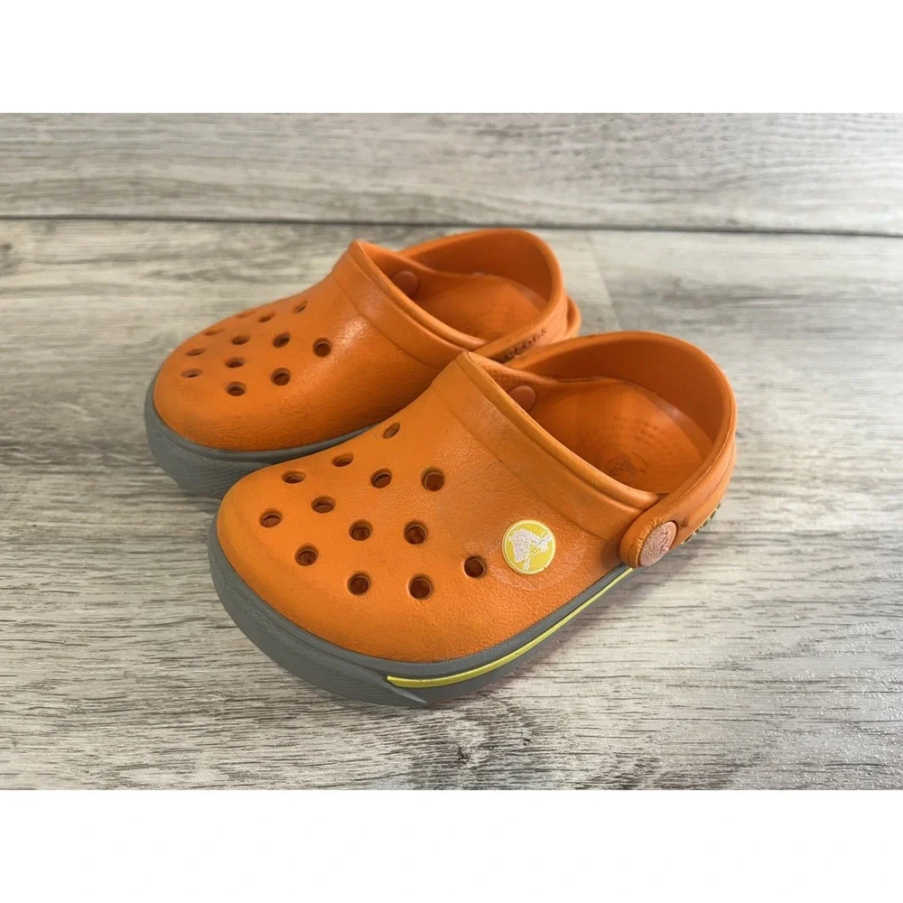 Crocs Crocband II‎ Clogs Kids Orange Rubber Slip-On Lightweight Comfort C4 C5